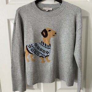 LOFT Light Gray Sweater with Dachshund Pattern